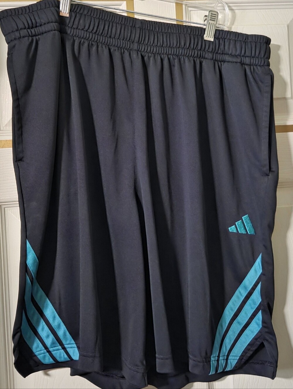 adidas Men’s Black Athletic Shorts with Teal Stripe Details